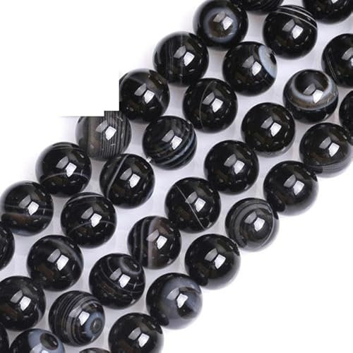 6–18 mm runde schwarze gestreifte Achate, Steinperlen zur Schmuckherstellung, DIY-Armband, Halskette, Geschenk, Schwarzer Streifen-Achat, 6 mm, 65 Stück pro Strang