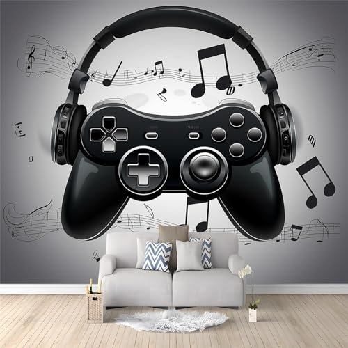 Wall Mural Photo Wallpaper Black Gaming Headset 300 x 210cm Poster Mural HD 3D Print Non-Woven Photo Wallpaper, Modern Living Room Bedroom TV Backdrop Decoration