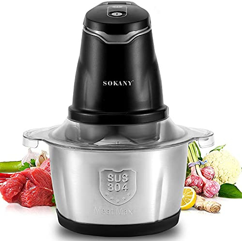 Picadora electrica 2 L, 400 W, triburadora de alimentos con 4 cuchillas de acero inocidante, 2 niveles de velocidad. Picadora de Carne Eléctrica, Cortador de Verduras Electrico.