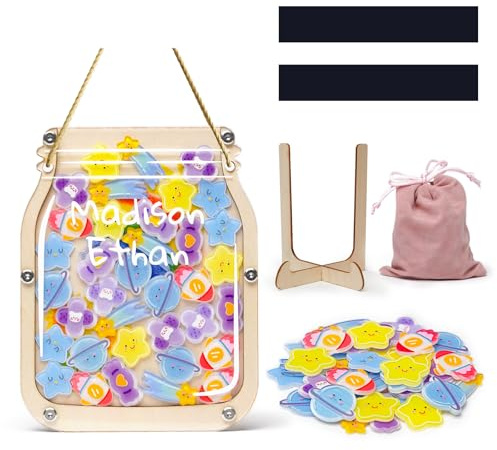 Bemaystar Reward Jar, Personalised Reward Jar With Stars Reward Chart Good Behavior Incentive Jar Potty Train Tool Reward Board for Kids Students Teachers Home Classroom School (15 Charms)