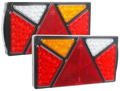 Yinaolan Kit de luces traseras para remolque, 12 V/24 V, impermeable, indicador/freno/trasera/marcha atrás/niebla/luz reflectora con cable de 6 cables de 45 cm de largo para RV, camión, coche