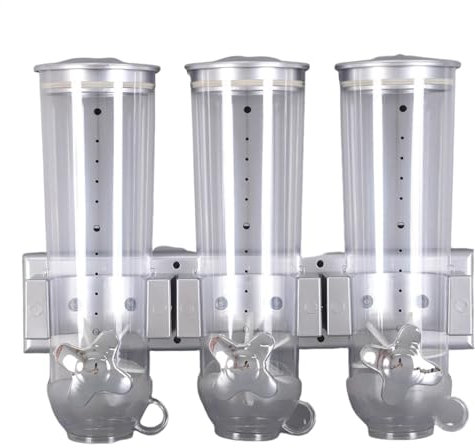 Distributeur de collations – Distributeur de nourriture sèche triple en ABS | Distributeur de céréales de comptoir de 5,4 L, distributeur de collations triple pour économiser de l'espace, support