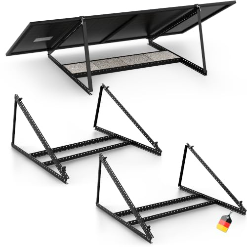 SolarXon Solarmodul Halterung schwarz, für 2 Module, 0% MwSt, Alu, 118 cm, 0-90° Winkel, Balkonkraftwerk Halterung, Solarpanel Halterung für Flachdach, Garage, freistehend