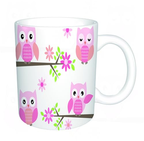 YFHJV Tazas de Café,Taza de Cerámica para Té y Café - Regalo Original - 330 ml - Desayuno Tazas Tazas graciosas,Búho cortado y ramas,tazas originales