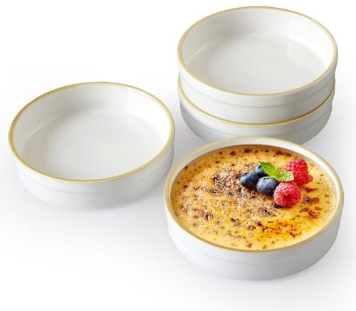 Cinf 6oz Ceramic Ramekins Set of 4 Oven Safe Shallow Pudding Cups for Creme Brulee, Soufflé, and Desserts