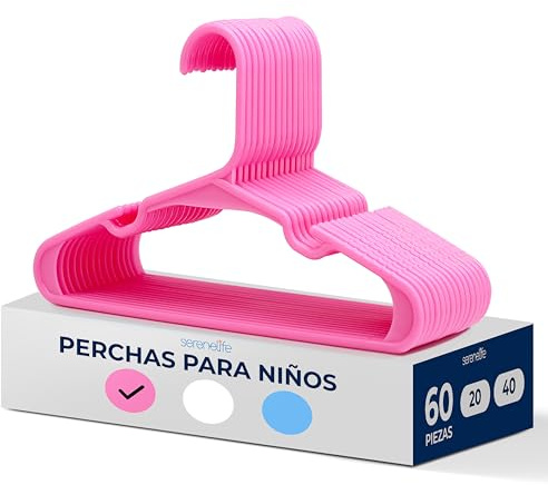 SereneLife 60 Grucce Appendiabiti in Plastica, Appendiabiti Antiscivolo e Salvaspazio per Abiti, Maglioni e Vestiti da Bambini, Stampelle Armadio Rosa