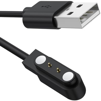 Amzpas Chargeur Montre Connectée, Câble USB 2 Broches de Charge Magnétique pour Smartwatch, Câble de Recharge pour Montre Intelligente Universel, Espacement des Contacts du Chargeur 4mm (USB 60cm)