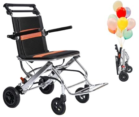 Sedie a rotelle pieghevoli, leggere, portatili, da viaggio, con freno a mano, in alluminio, ultraleggere, per trasporto sedia a rotelle, per adulti, anziani, aerei, viaggi
