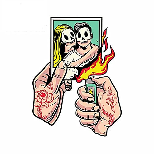 13cmx9.9cm for Hands with Tattoo Burning Windows Decal Vinyl Material Car Stickers