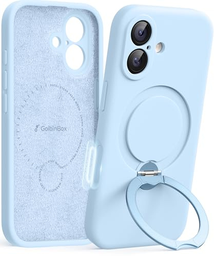 GolbinBox for iPhone 17 Case with 360° Spin Magnetic Stand, [Compatible with MagSafe][Full Camera Protection], Full Body Shockproof Liquid Silicone Case with Ring Stand for iPhone 17 6.3'', Light Blue