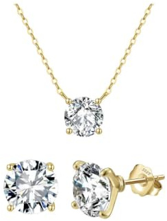 Suzan Gold® 925 Silber Schmuckset Damen | Halskette & Ohrstecker mit funkelndem Zirkonia im eleganten Design Lunara | Wasserfest, nickelfrei & hautfreundlich | Zeitloses Geschenk für Frauen