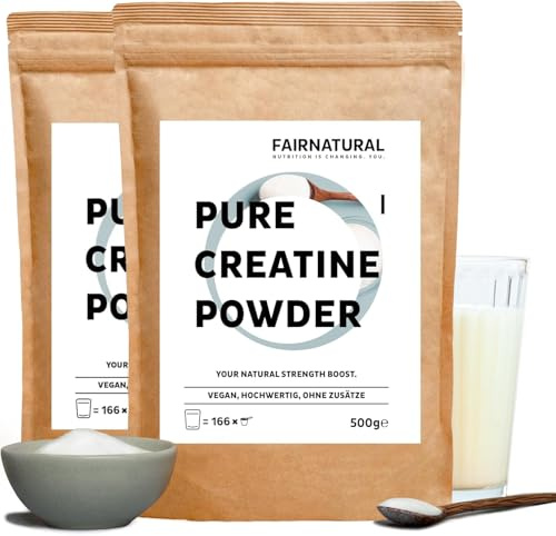 Creatin, Kreatin Pulver Monohydrat [aus Deutschland] Ohne Zusätze, vegan und ultrafein - Creatine Pulver in höchster Qualität - 1KG (2x500g)