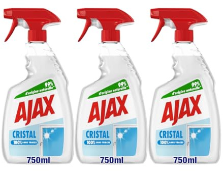 Ajax - Spray Nettoyant Crystal Clean Glass - Nettoyant multi-usages Vitres -100% anti-halo - Anti-buée - Lot de 3 x 750 ml