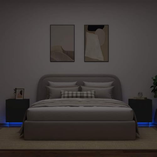 YNGBHFNOP Armoires de Chevet avec Lumières LED RGB, 2 Tables de Nuit en Bois d'Ingénierie Noir, 7 Tiroirs de Rangement, Meuble de Chambre Moderne pour Décor et Organisation