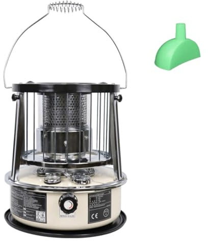 9000 BTU Petroleum Heizung Innenraum Docht-Heizung 4,6L Tank 20 Stunden Laufzeit Stromlose Notheizung Heizgerät für Camping, Garage,Off-white-Singleitem