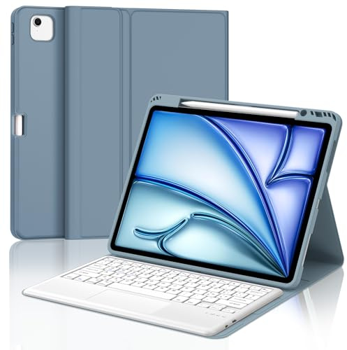 Occtingkind Per iPad Air 13 (M4/M3/M2) Cover Tastiera con Touchpad Italiana | Con Touchpad - Custodia Magnetica Keyboard, Protezione affidabile, Tastiera per iPad Air 13 & Pro 12.9 Blu Nebbia