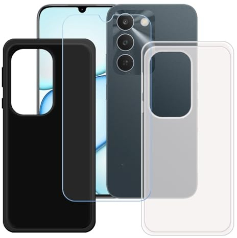 BMPNLSZ Funda (6,8) Screen Protector, Negro + Translúcido Suave Silicona TPU Canica Carcasa Caso Case + Cristal Templado Film Vidrio