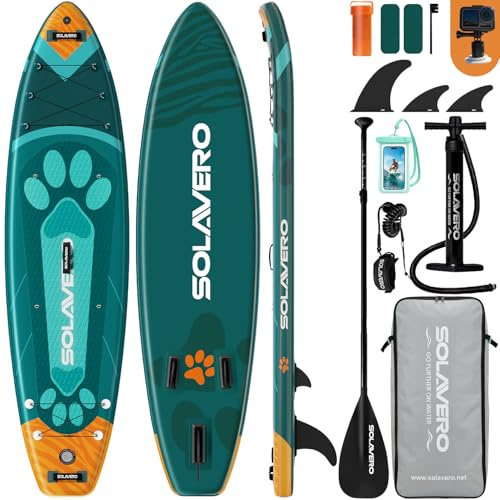 SOLAVERO 11'6 Inflatable Stand Up Paddle Board, 35 Ultra-Wide, 210kg | Premium SUP Accessories, Paddle, Pump, Leash, Backpack, SUP Board for All Skill Levels, Non-Slip EVA Deck, for Adults & Youth