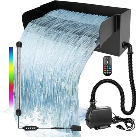 YWNYT Kit per laghetto a cascata con luce LED, filtro a cascata per laghetto da 20 cm con pompa a cascata da 3000 l/h, tubo ondulato da 3 m per giochi d'acqua da giardino, decorazione da giardino