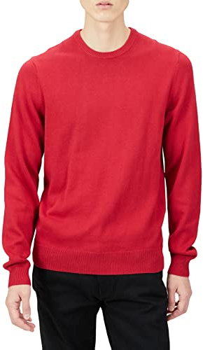 Amazon Essentials Maglione Girocollo a Maniche Lunghe, 100% Cotone, Disponibile Anche in Taglie Big & Tall Uomo, Rosso, L