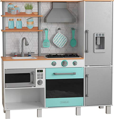 KidKraft Gourmet Chef Play Play Kitchen for Kids, Wooden Toy Kitchen with Kitchen Accessories, Kids' Kitchen set with Working Ice Maker, Toddler Toys, Kids' Toys, 53421