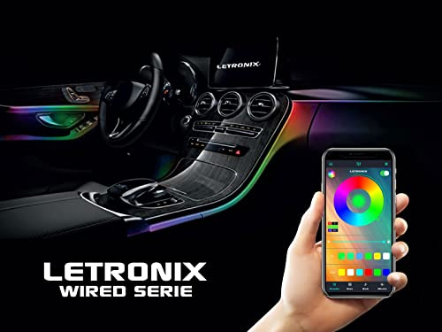 LETRONIX RGB LED Ambientebeleuchtung Wired Serie 6 Module 8M Lichtleiter mit Bluetooth App Steuerung Auto Innenraumbeleuchtung EL-Wire