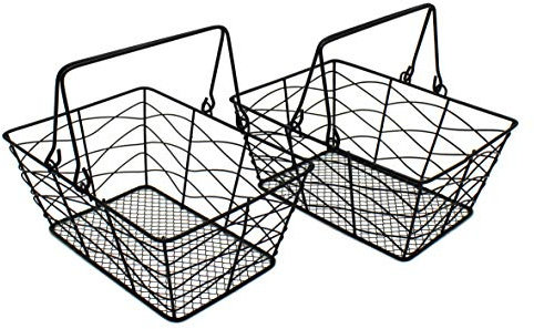 CVHOMEDECO. Metalldraht Obstkörbe Eierkörbe Sammelkörbe mit Griff Country Antique Aufbewahrungskörbe Schwarz, 2er-Set