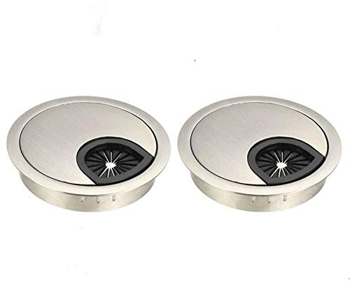 2 Pack Desk Grommet Kit Zinc Alloy Computer Desktop Grommets Wire Organizers Table Cable Cord Round Hole Cover for Home and Office (Ø60mm(2-3/8 Inch), Brushed Silver)