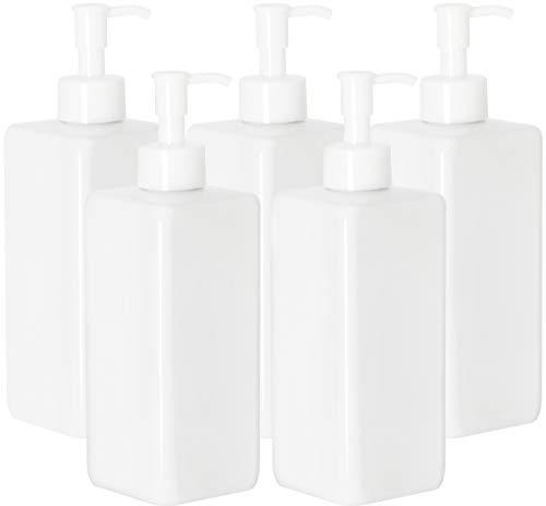 Youngever 5er-Set 500ML Pumpflaschen für Shampoo, Mehrweg Kunststoff Pumpspender Seifenspender Dispenser Lotionspender Leerflasche für Flüssige Shampoo Lotionen Küche Bad (weiß)
