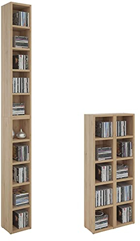 CARO-Möbel CD DVD Blueray Regal Chart in San Remo – Zweiteiliges Medienregal, Aufbewahrung, CD-Ständer mit 10 Fächern für bis zu 160 CDs, 20x187 cm (B x H)