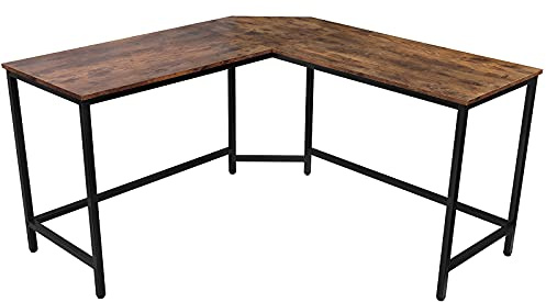 VENDOMNIA Schreibtisch L Form - Industrial, aus Metall, 135x50 cm, Schwarz Braun - Eckscreibtisch, Computertisch, Bürotisch, Arbeitstisch für Home Office, Büro, Vintage Retro