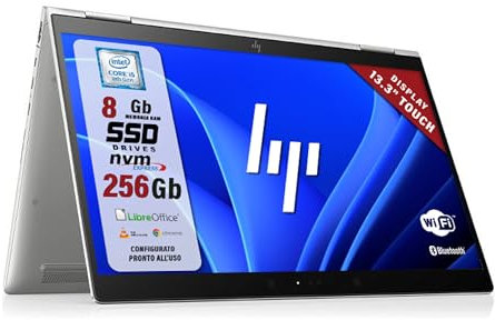HP Elitebook, Notebook Pc portatile Convertible, Display 13,3 Touch FHD, Intel i5-10210U 4 core 1.60 GHz, Ram 8 Gb, SSD 256GB, Win 11 (Ricondizionato)