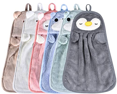 6 Pcs Handtücher Für, Handtücher Mit Aufhängerschlaufe, Karikatur Handtuch, Mikrofaser Hand Handtuch Süßer Tier Tiermotiv Saugfähig Schnell Trocknend Badezimmer