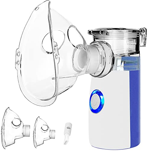 Aerosol Portatile per Bambini e Adulti Aerosol Ultrasuoni Aerosol Silenzioso Inalatore Aerosol con Maschere e Ugello, Nessuna batteria, Basso Rumore (Blu)