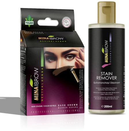 MINA ibrow Henna Regular Pack & Coloring tint kit up to 6 week (Dark Brown + Stain Remover)