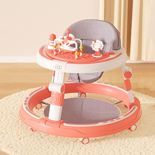 LEIYTFE Faltbarer Aktivitäts-Kleinkind-Lauflernhilfe 2-in-1-Lauflernhilfe für Jungen und Mädchen, Mehrzweck-verstellbarer Lauflernwagen ab 6 Monaten, Baby-Hüpfer | Push-Walker (Farbe: Rosa)