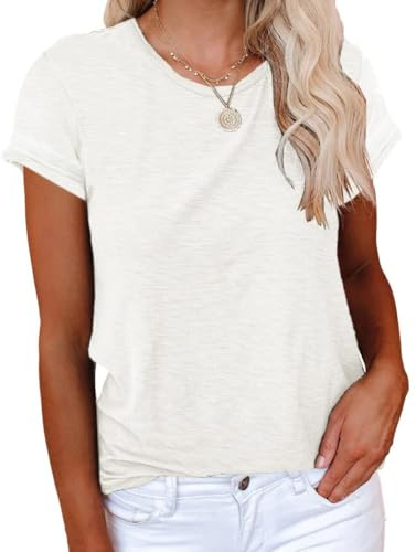 Cicy Bell T-Shirt da Donna Bluse e Camicie Girocollo Cotone Estivo Casual Maglietta da Donna Allentate Bianco M