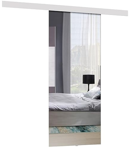 KIER FURNITURE Schiebetür Komplettset - MIRROR - Tür mit Laufschiene - Schiebetürsystem - Raumspartür - Innentüren - Schiebetür - Weiß - 86 x 205 x 1,6 cm