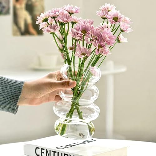 BLOFLO Transparent Glass Hydroponic Flower Vase, 7-Inch Clear Glass Vase, Four-Layer Geometric Glass Vase for Home Décor, Modern Bubble Glass Vase for Home Office Wedding Table Decoration (Clear)