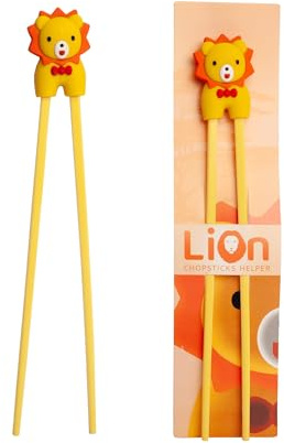 Palillos para niños, color blanco, 22 cm, con bonito oso, gato, conejo, panda, soporte para principiantes, palillos intercambiables león (león)
