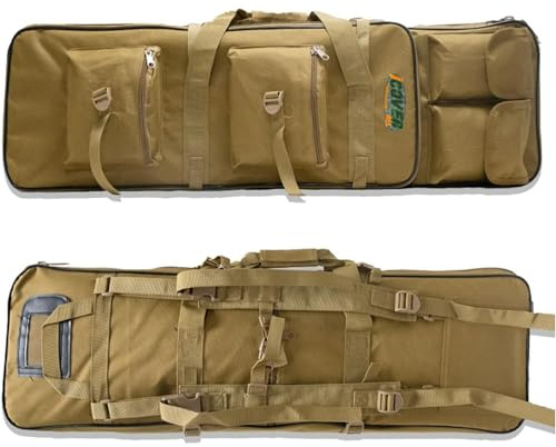 iCover Camo Rifle Carry Bag 1.17m Soft Padded Case with 4 Compartments, 6 Multi-Size Pockets, Padded Fabric Reinforced Nylon Straps, Khaki Green