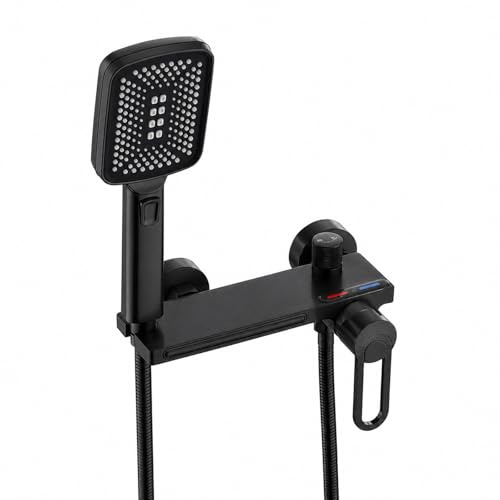XJTNLB Robinet Baignoire Cascade Mural Mitigeur Douche Noir, Robinet Mitigeur et Douche de Salle de Bain Baignoire