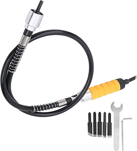 Samnuerly Cincel eléctrico para tallar Madera a Mano, plástico Blando, ébano y Todo Tipo de Madera, Juego de cinceles eléctricos con Llave, Mandril, cincel, Cinco Cuchillos, Llave, Eje Flexible, El