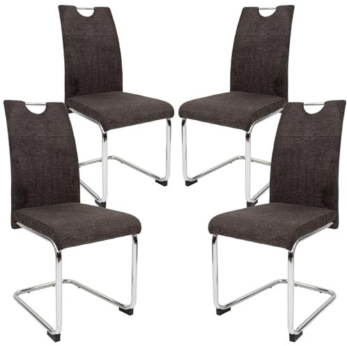 TRISENS Moderne Esszimmerstühle mit Stoffbezug - gepolsterte Esstischstühle Freischwinger mit robustem Chrom Gestell, Farbe:Braun-Grau, Menge:4 St.