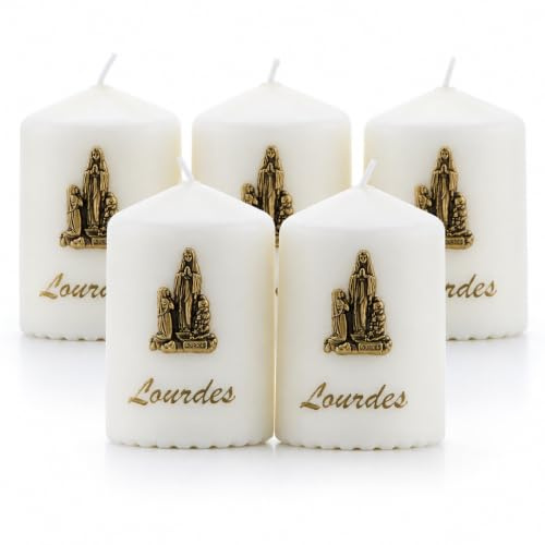 Set di 5 candele religiose di Lourdes 7 cm, candela devozionale – Culto cristiano in cera vegetale
