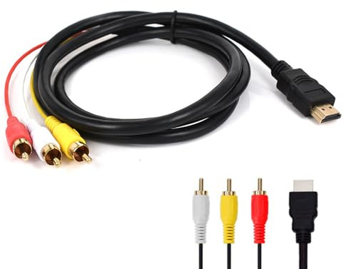 Sooiiyu Cable HDMI a RCA, 1,5 m, HDMI a 3RCA, conector de cable adaptador de cable transmisor, para TV, HDTV, DVD, color negro