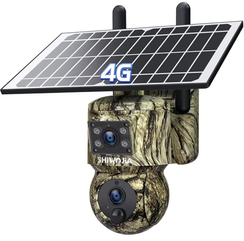 SHIWOJIA Double Objectif Camera Surveillance Exterieure 4G, Camera Solaire Exterieur sans Fil, 4X Zoom,360° PTZ Caméra, Détection Personne/Véhicule/Animal, Etanche IP66