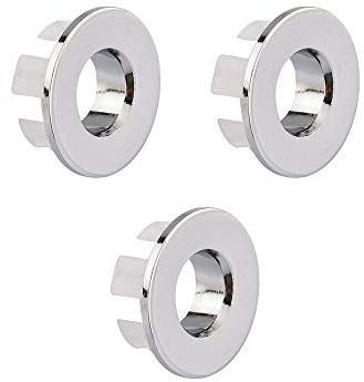 Sink Basin Trim Overflow Cover Brass Insert in Hole Round Caps Chrome 3 PCS