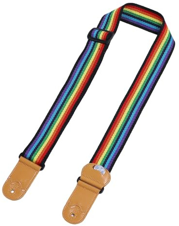 Drfeify Regenbogen-Gitarrengurt, Längenverstellbar, Premium-Stoff mit Plektrumschlitz, Kopfplattenbindung, Universelle Kompatibilität für Akustische E-Bass-Ukulele (9 farbig