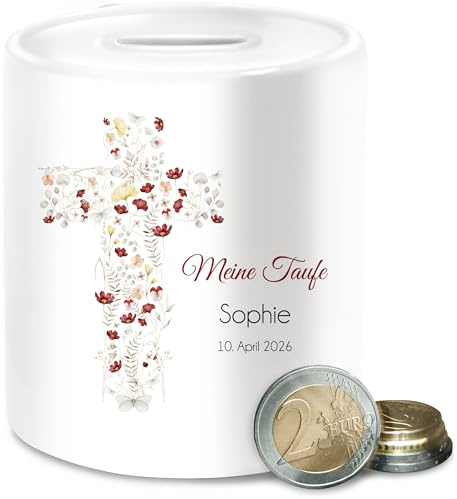Spardose - Meine Taufe Blumenkreuz | Tauf Geschenk | Taufgeschenk | Geschenke für die Taufe | Patenkind zur Taufe Geschenke - Unisize - Weiß - mädchen konfirmationsgeschenke konfirmation Taufe￼